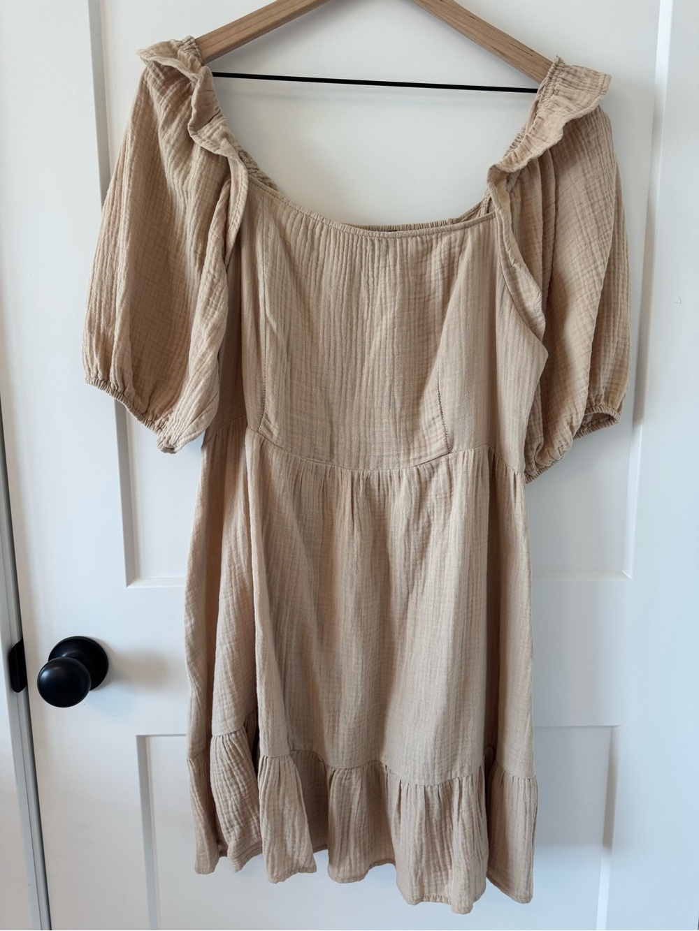 Beige Ruffle-Sleeve Mini Sun Dress Size XL